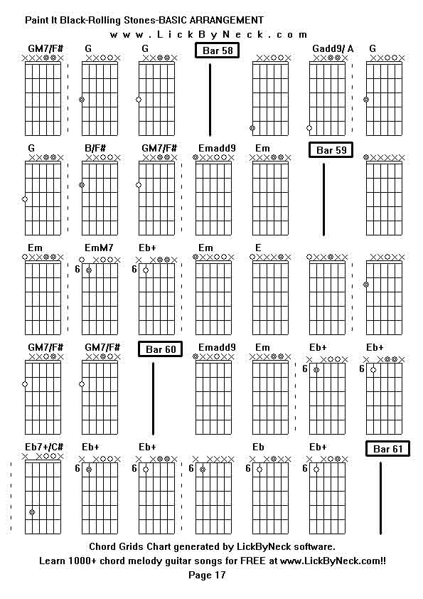 Chord Grids Chart of chord melody fingerstyle guitar song-Paint It Black-Rolling Stones-BASIC ARRANGEMENT,generated by LickByNeck software.